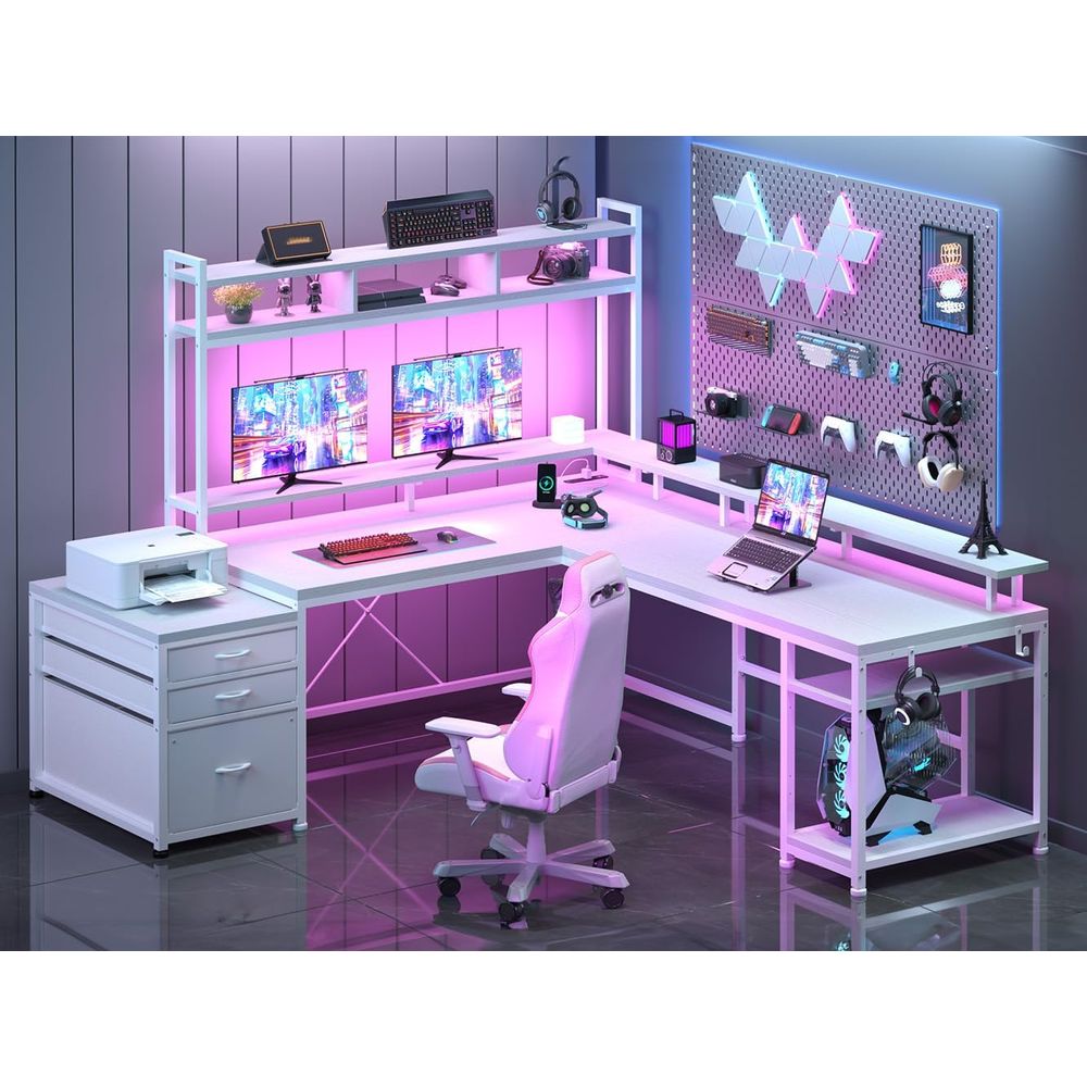 Desk Setup Dual Monitor - 104-inch L-vormig bureau voor thuiskantoor voor