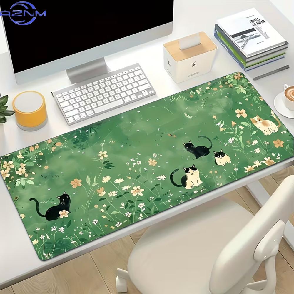 Desk Setup With Laptop - Bloemig Schattig Katten Groot Gaming Muismat