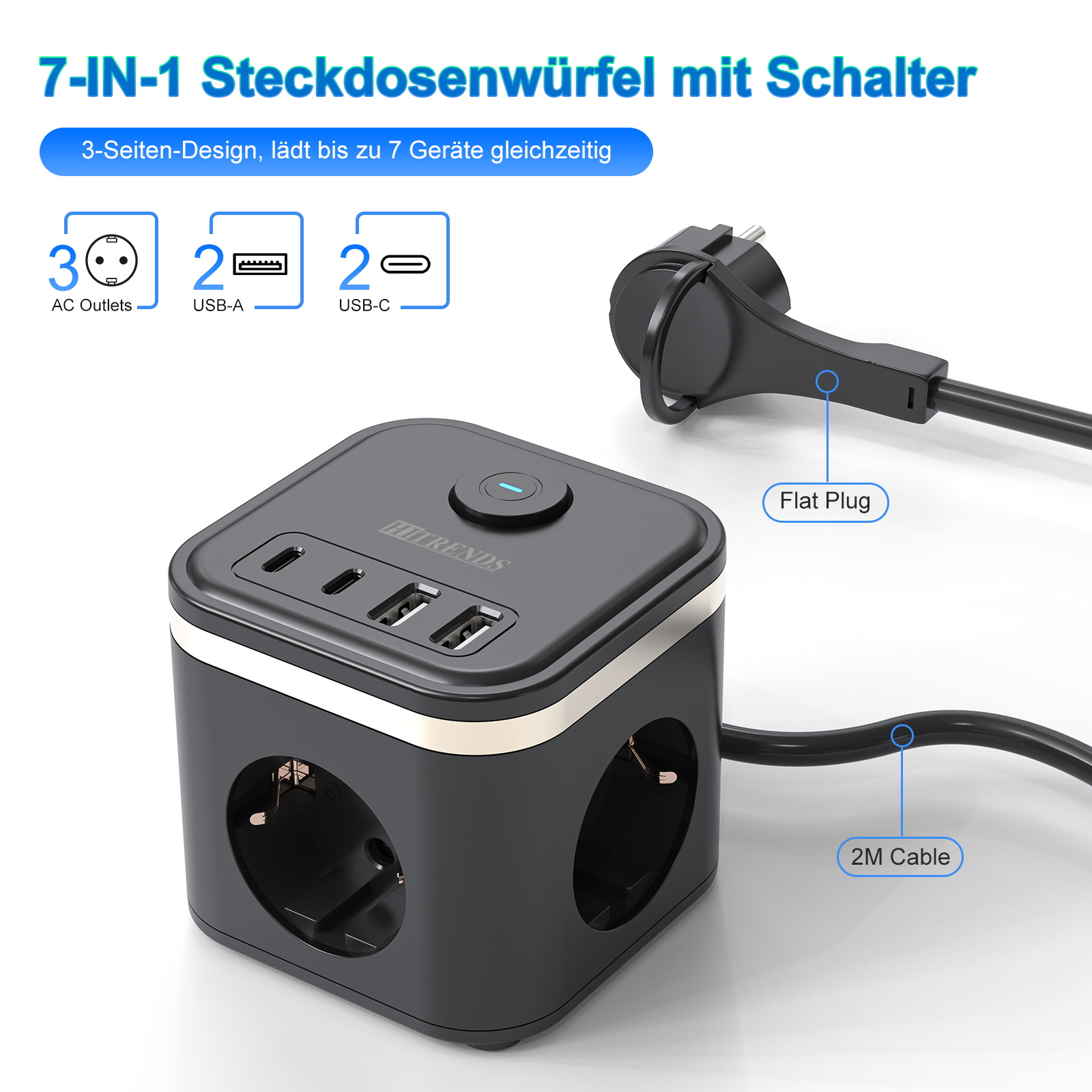 Power Strip Flat - 3680 W EU platte stekker stekkerdoos