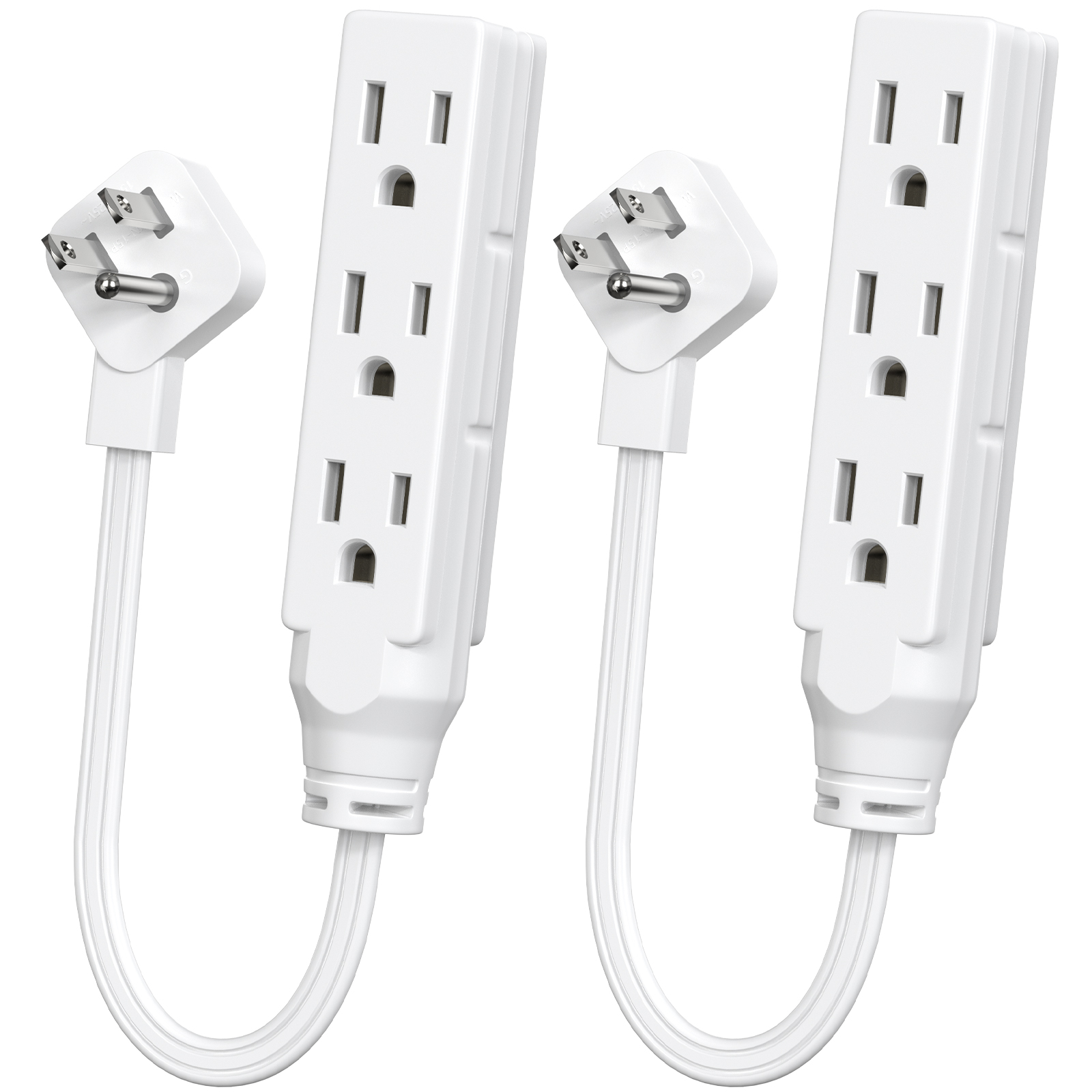Power Strip Flat - 2 stuks platte stekker met drie