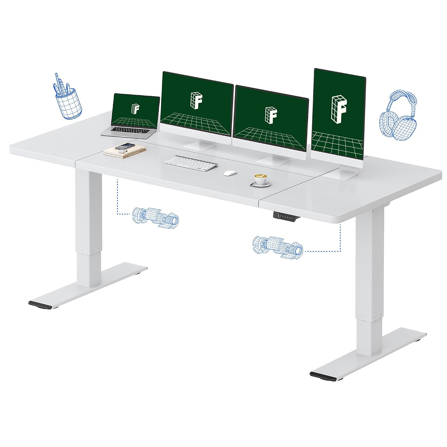 Desk Setup Dual Monitor - Groot Elektrisch In hoogte verstelbaar bureau