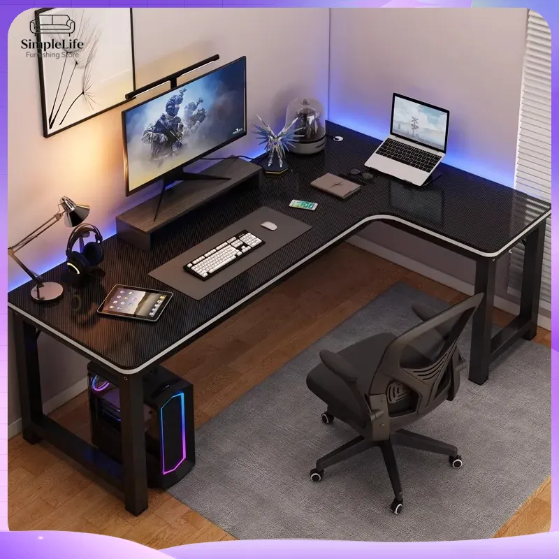 Desk Setup Dual Monitor - Hoekbureau voor gaming, computerbureau voor pc