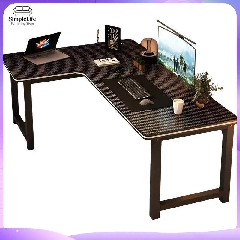 Desk Setup Dual Monitor - Hoekbureau computerbureau met opbergplank voor pc-setup