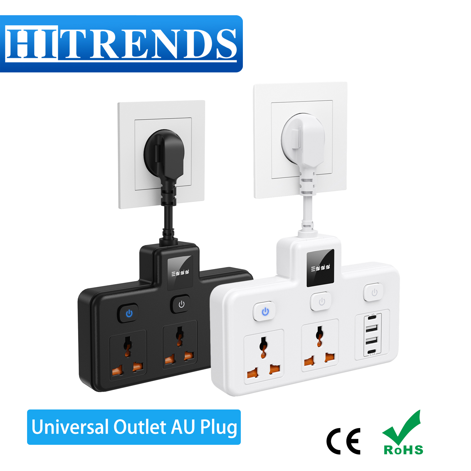 Power Strip Flat - AU-stekker Universele stekkerdoos met 2 USB