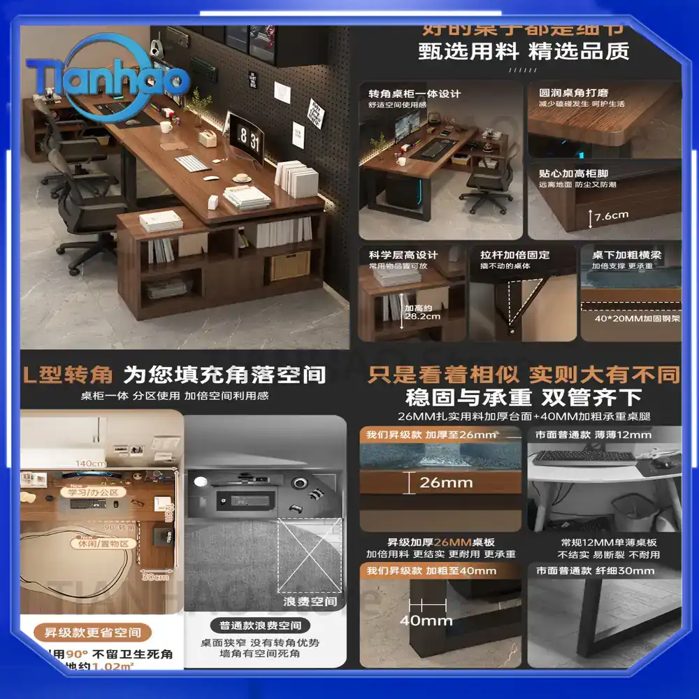 Desk Setup Dual Monitor - L-vormig gamingbureau met boekenplank voor dubbele