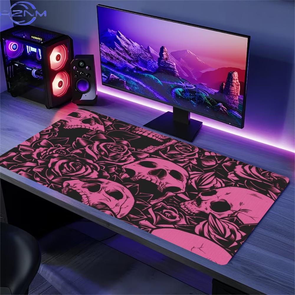 Desk Setup With Laptop - Roze Rozen Schedel Uitgebreide Bureaumat Antislip