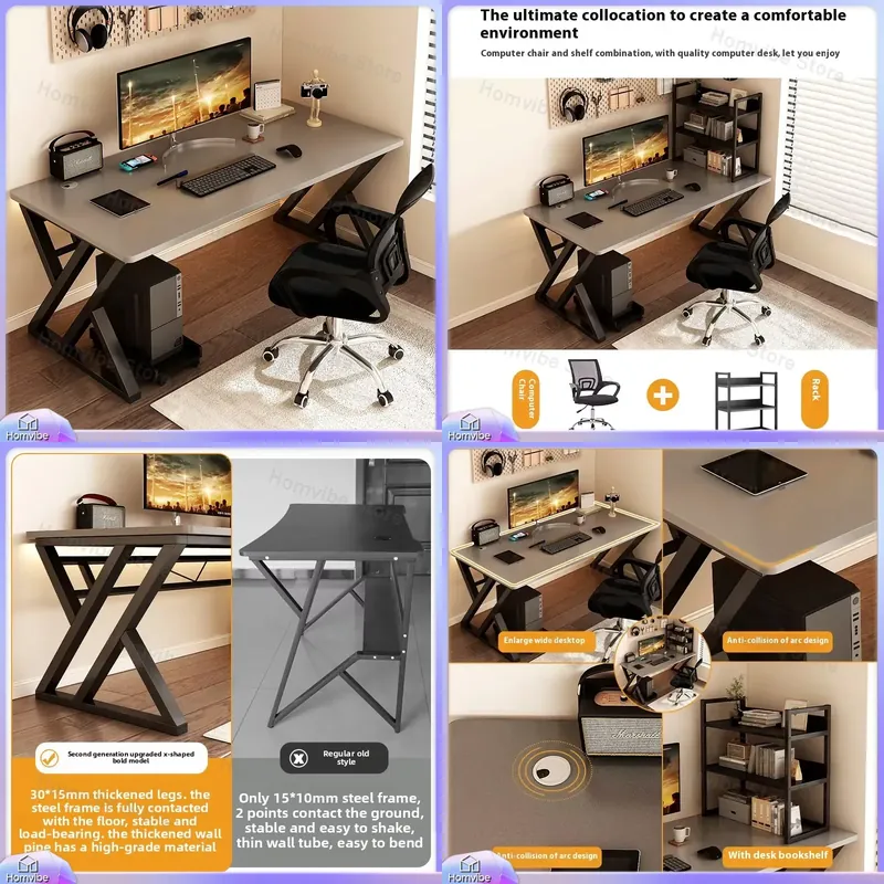 Desk Setup Ergonomics - Modern houten computerbureau voor thuiskantoor, gaming