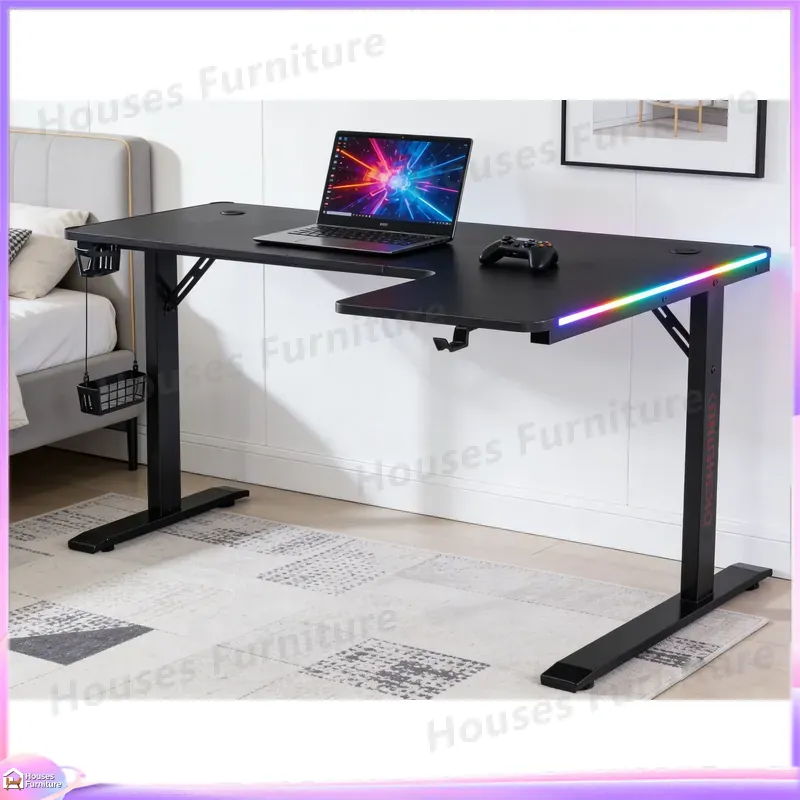 Desk Setup Ergonomics - Groot 160cm gamingbureau met LED-verlichting, ergonomisch