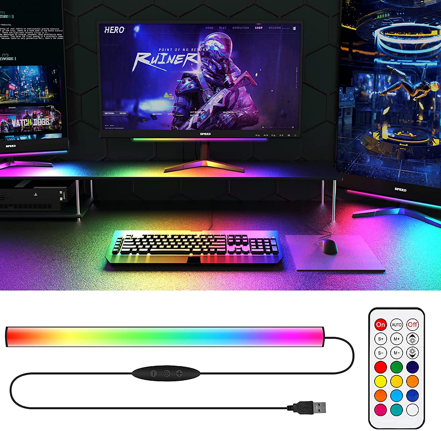 Desk Setup No Monitor - Onder monitor lichtbalk RGB Dreamcolor Ambient