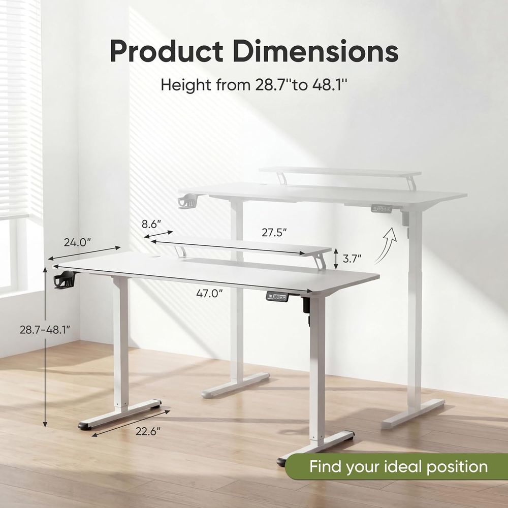 Wit 47-inch in hoogte verstelb - Desk Setup White recensie en prijs