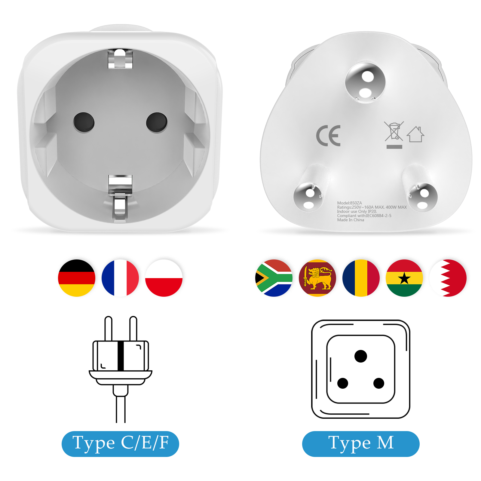 2 STKS Zuid-Afrika reisadapter - Power Strip Flat recensie en prijs